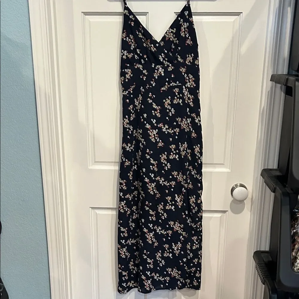 Abercrombie and Fitch Floral Navy Dress with high slit and smocked back small
